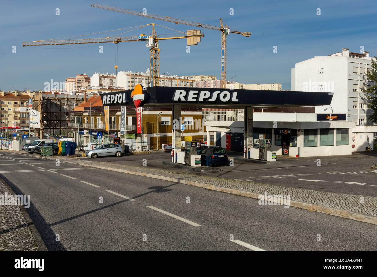 Repsol Signs Repsol logo sign on the canopy. Repsol is a global multi-energy ...