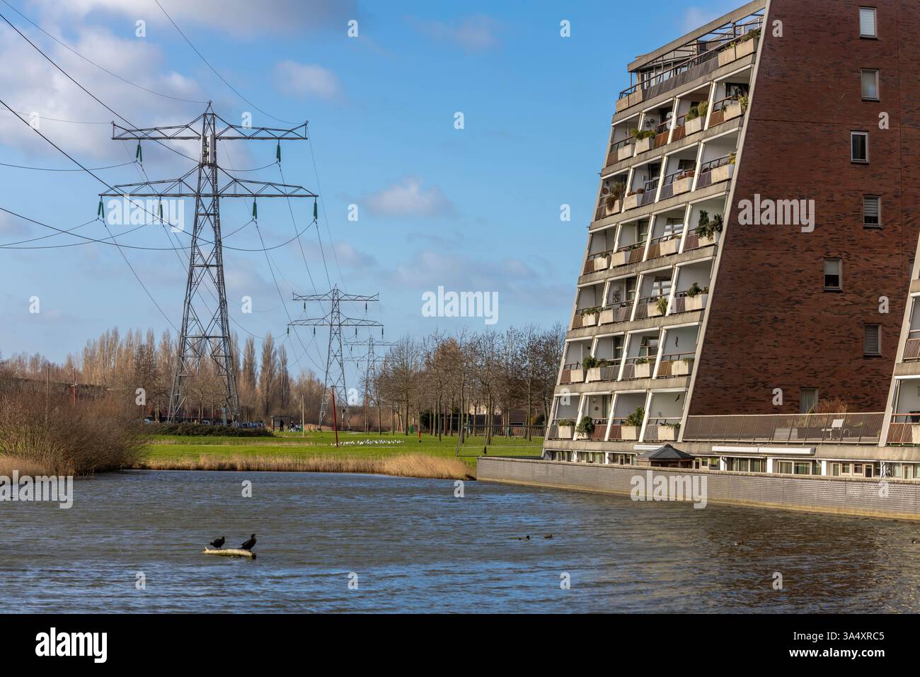 Electricity pylon in the middle of a residential area with family ...