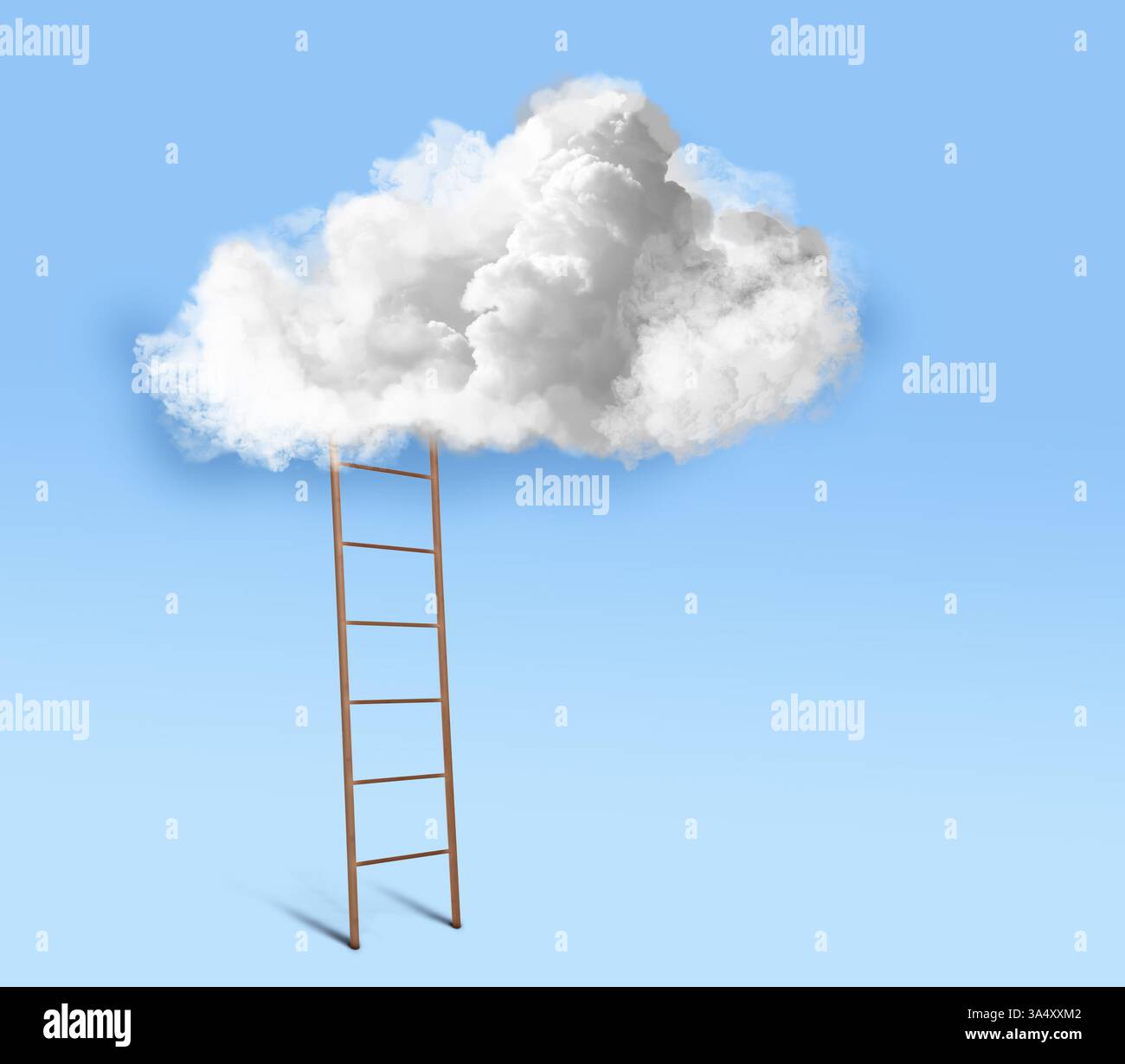 Ladder leading to cloud on blue gradient background Stock Photo - Alamy