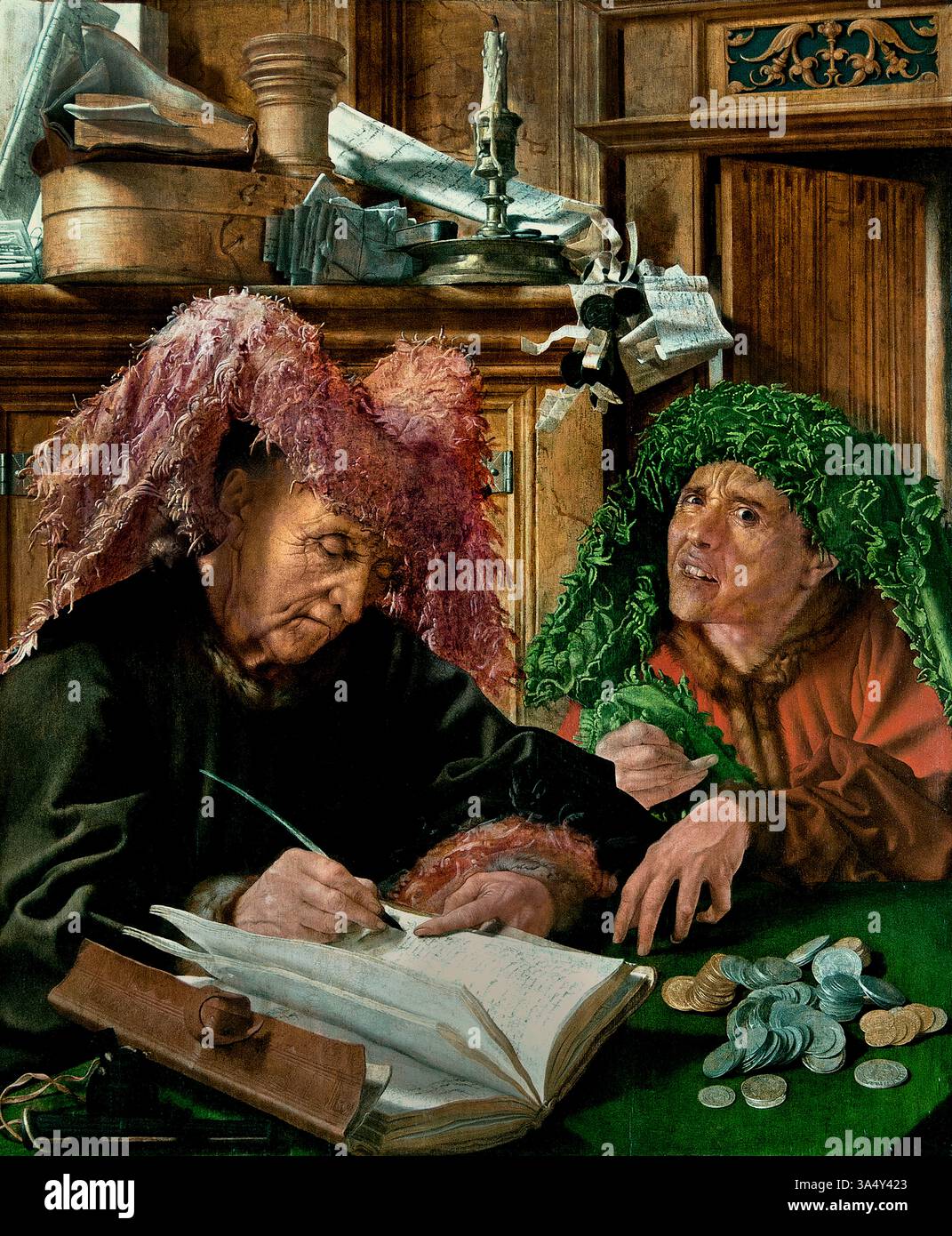 The Tax Collectors Dutch  1540 The money changer and his wife Marinus van Reymerswale - Reimerswaal 1490 - 1567 Dutch Netherland  Dutch Netherlands  Louvre France  Fine Art  Museum Paris. Stock Photo