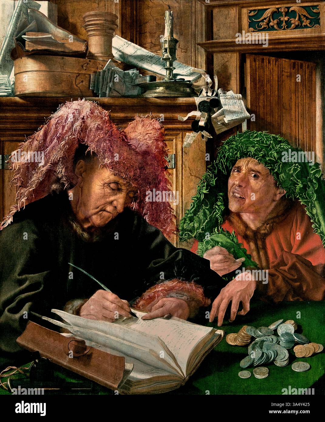 The Tax Collectors Dutch  1540 The money changer and his wife Marinus van Reymerswale - Reimerswaal 1490 - 1567 Dutch Netherland  Dutch Netherlands  Louvre France  Fine Art  Museum Paris. Stock Photo