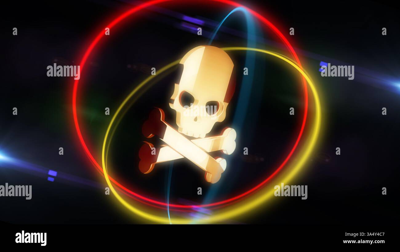 Skull cyber pirates and hacking cyberattack golden metal symbol ...