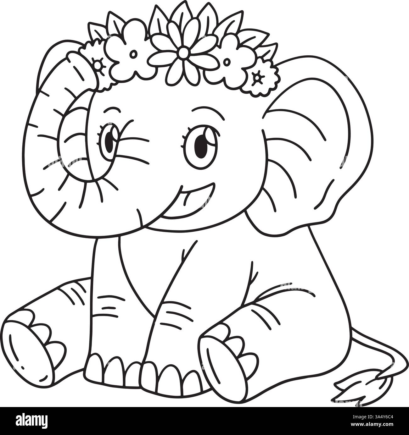 Elephant Wearing a Flower Crown Isolated Coloring Stock Vector Image ...