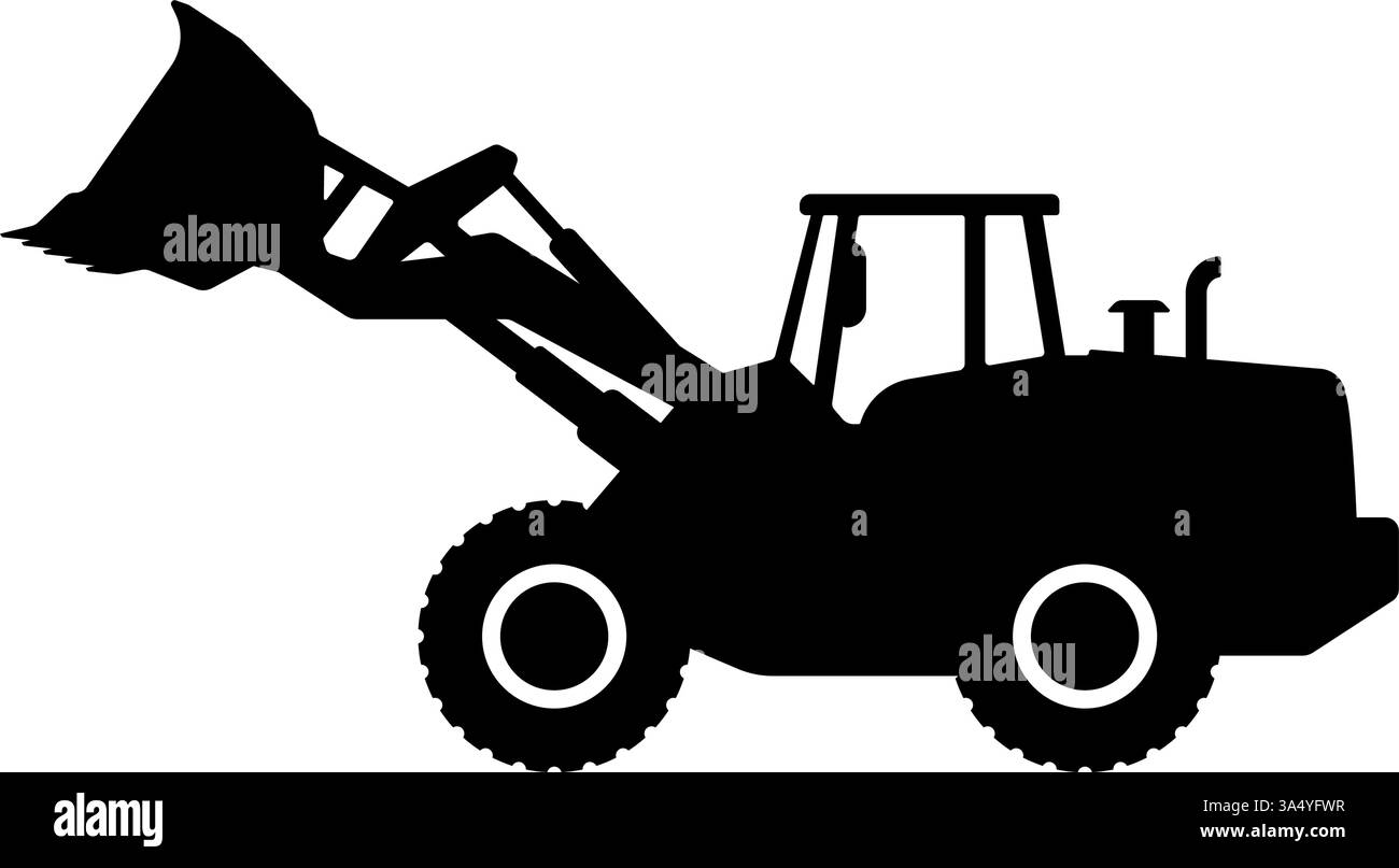 Wheel loader with its bucket silhouette icon symbol. Vector ...
