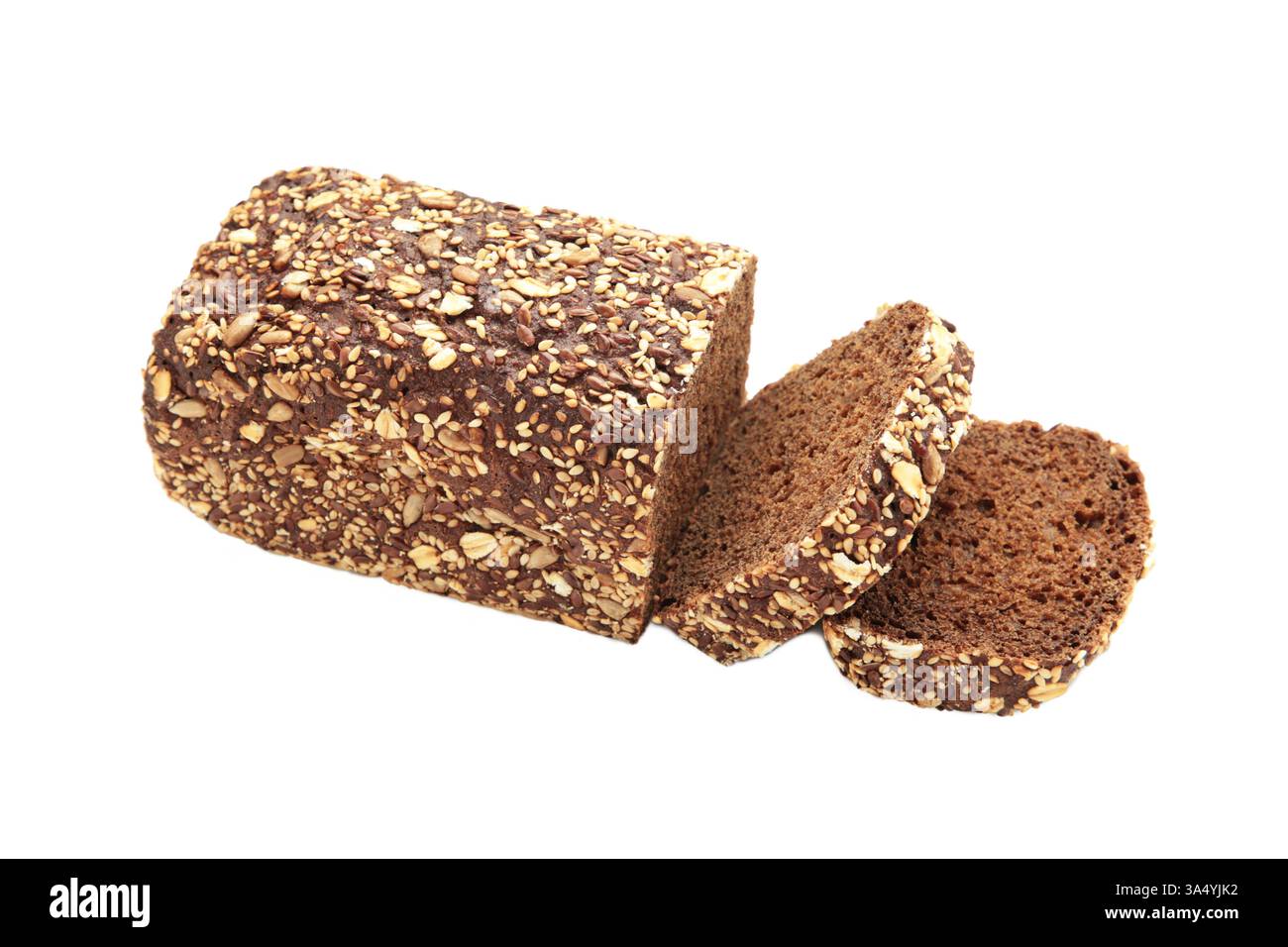 Wheat bread with mixed seeds isolated on white background. Top view Stock Photo
