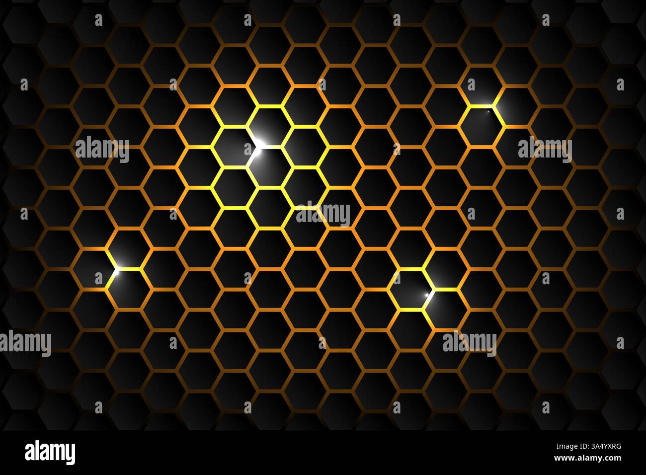Abstract Background technology hexagon shape on yellow neon background. Vector illustration Stock Vector