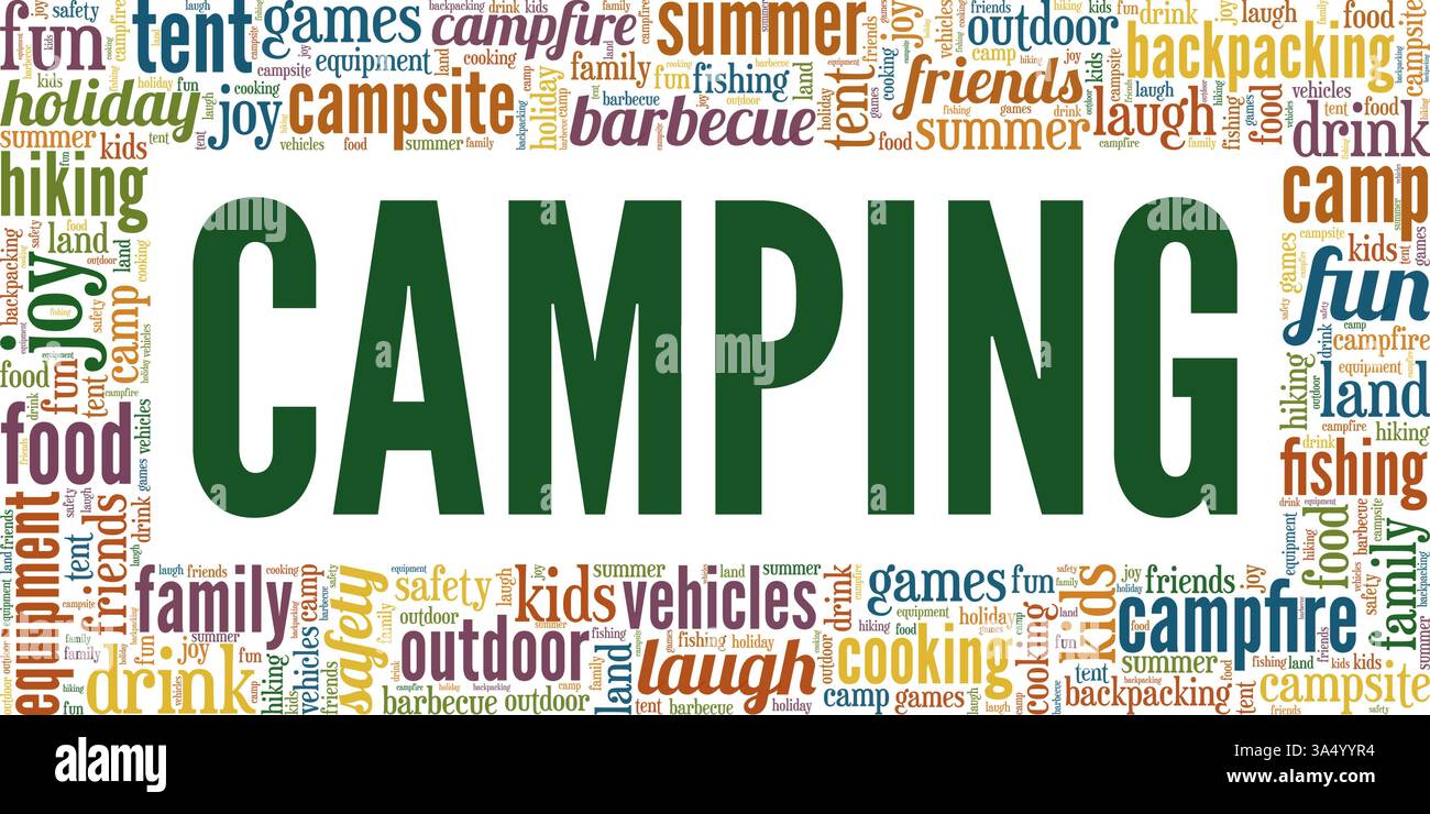 Camping vector illustration word cloud isolated on white background. Stock Vector