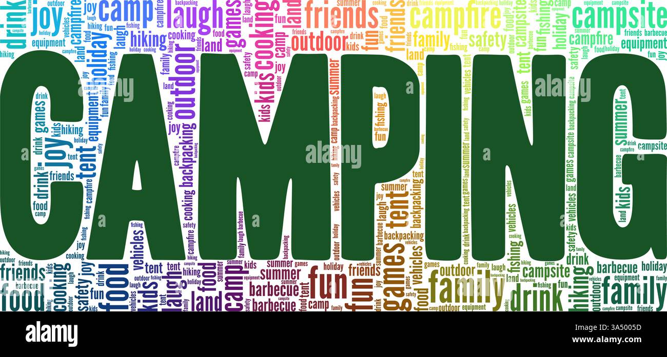 Camping vector illustration word cloud isolated on white background. Stock Vector
