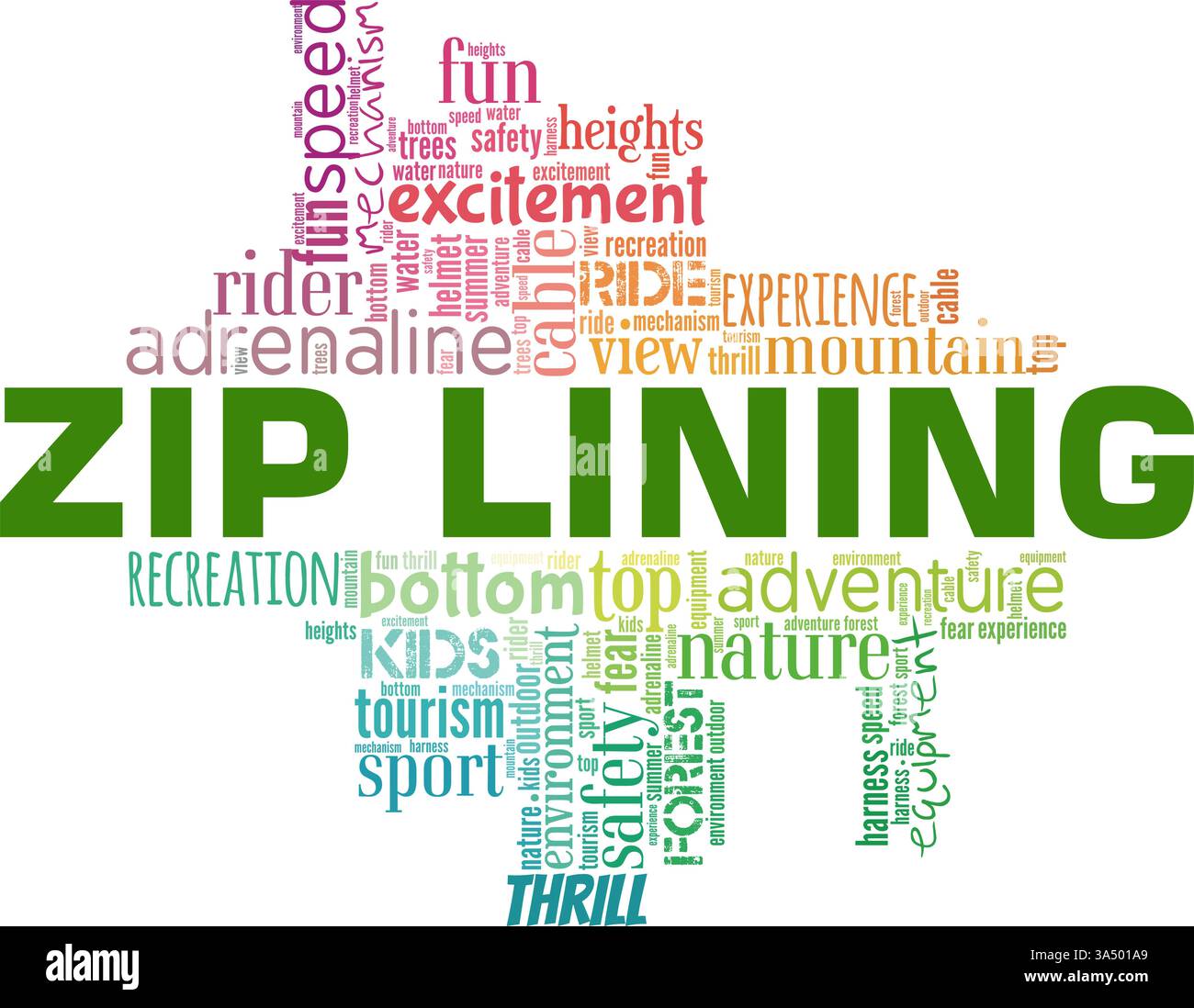 Zip Lining vector illustration word cloud isolated on white background. Stock Vector