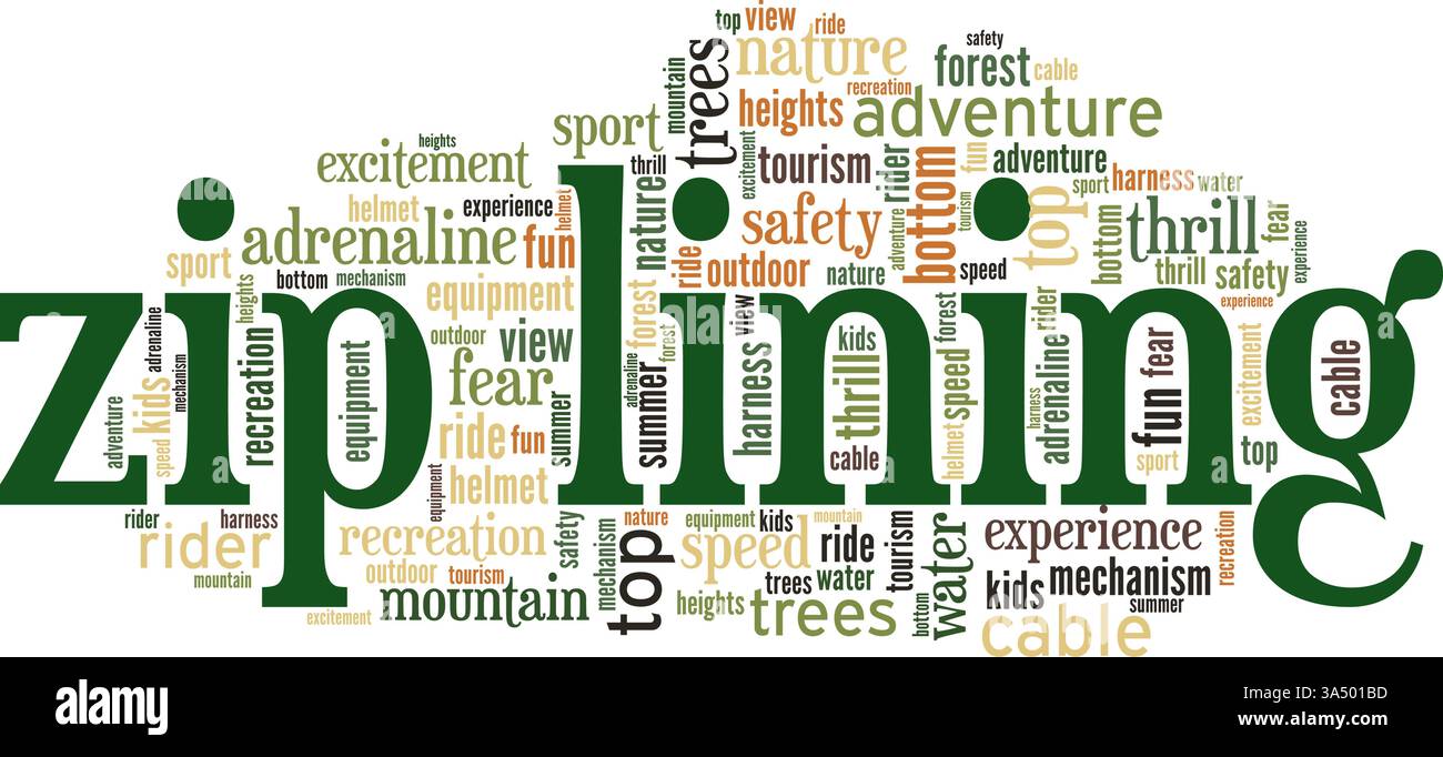 Zip Lining vector illustration word cloud isolated on white background. Stock Vector