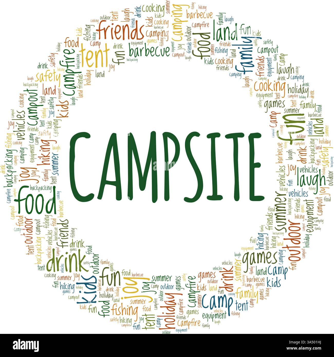 Campsite vector illustration word cloud isolated on white background. Stock Vector
