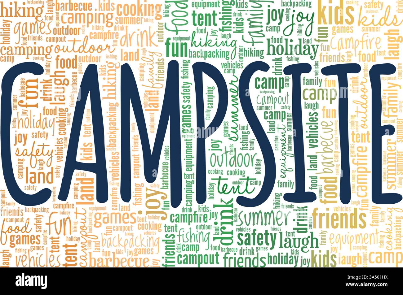 Campsite vector illustration word cloud isolated on white background. Stock Vector