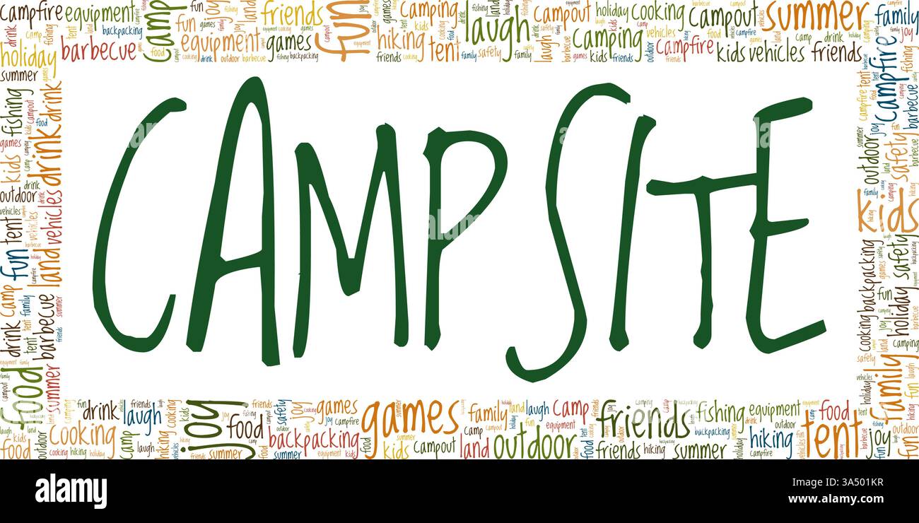 Campsite vector illustration word cloud isolated on white background. Stock Vector
