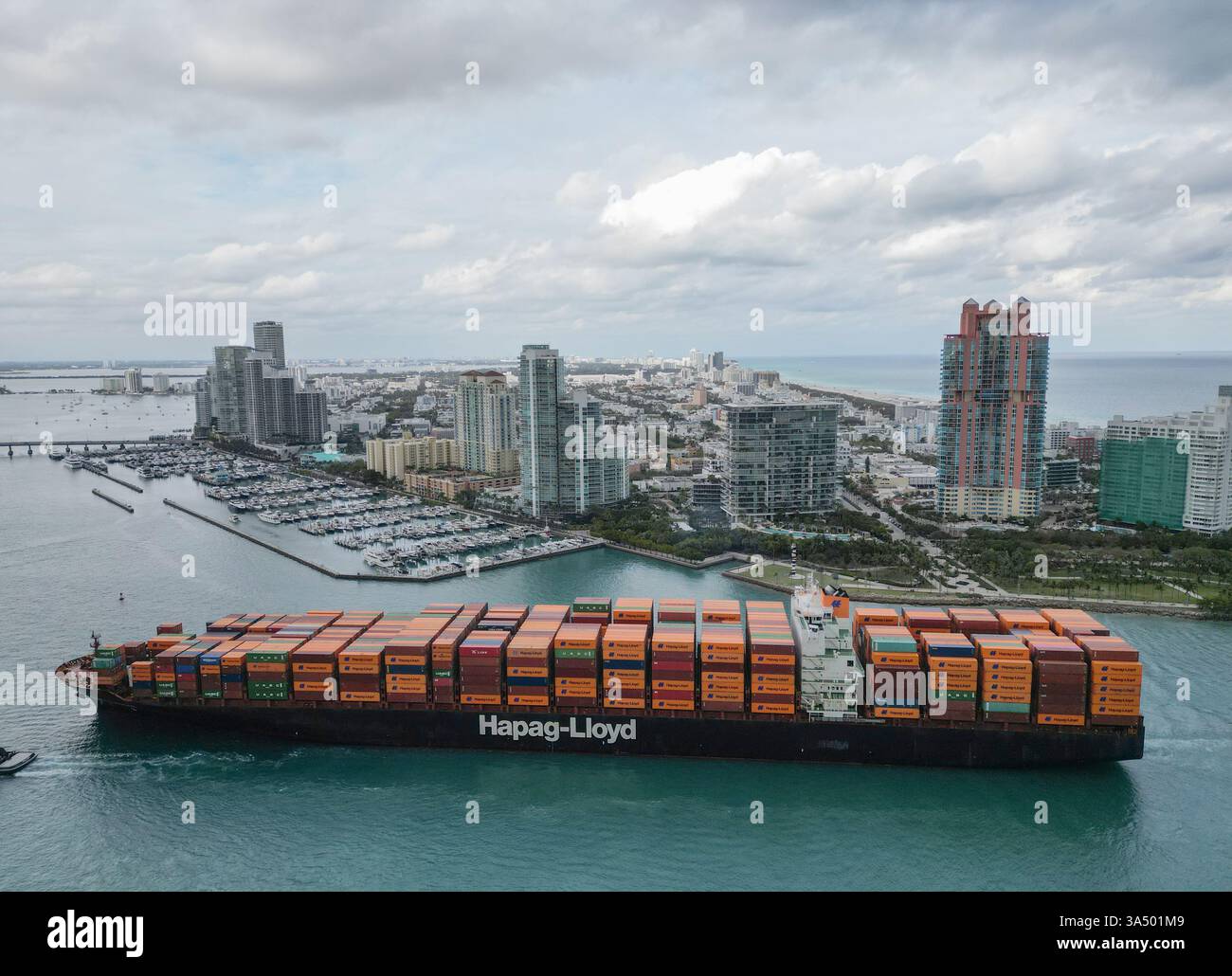 Shipping Container Florida Miami, Florida, USA - January 16, 2025: Container ship. Cargo ship with ...