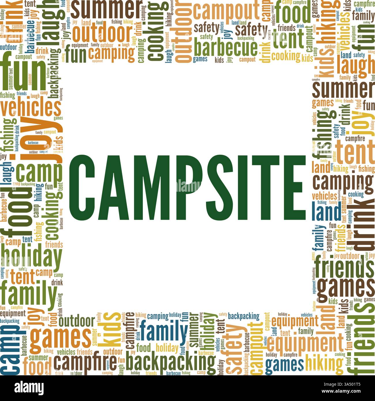 Campsite vector illustration word cloud isolated on white background. Stock Vector