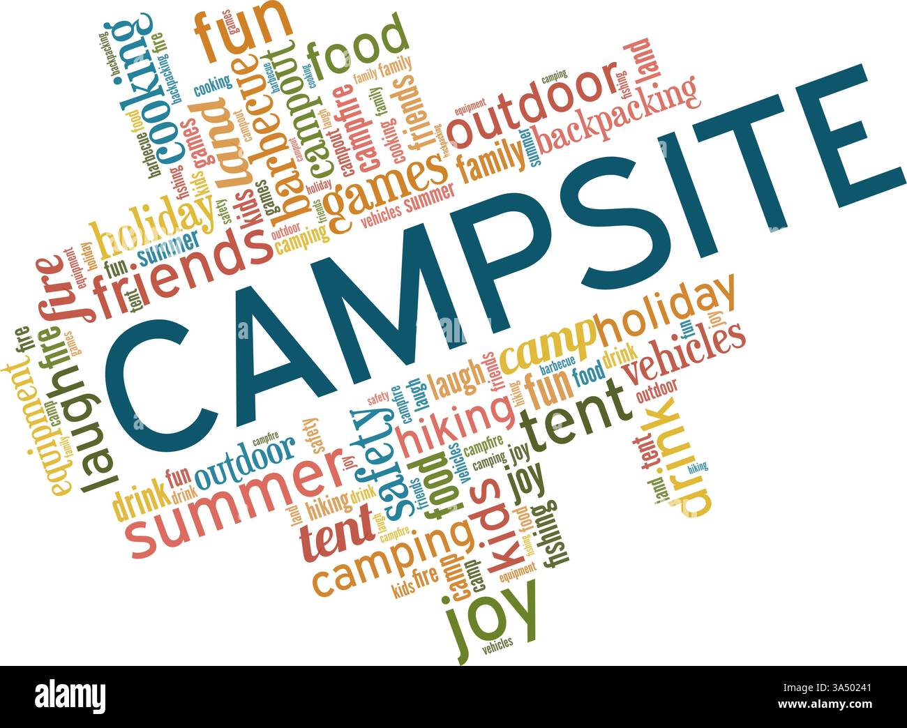 Campsite vector illustration word cloud isolated on white background. Stock Vector