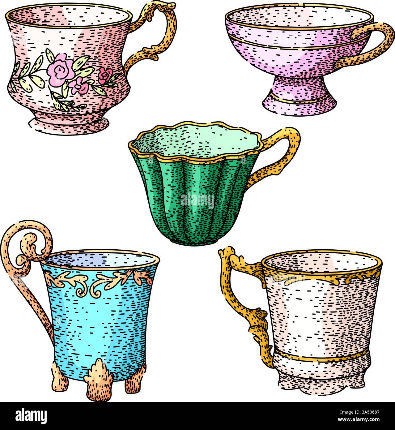 porcelain cup set sketch hand drawn vector Stock Vector Image & Art - Alamy
