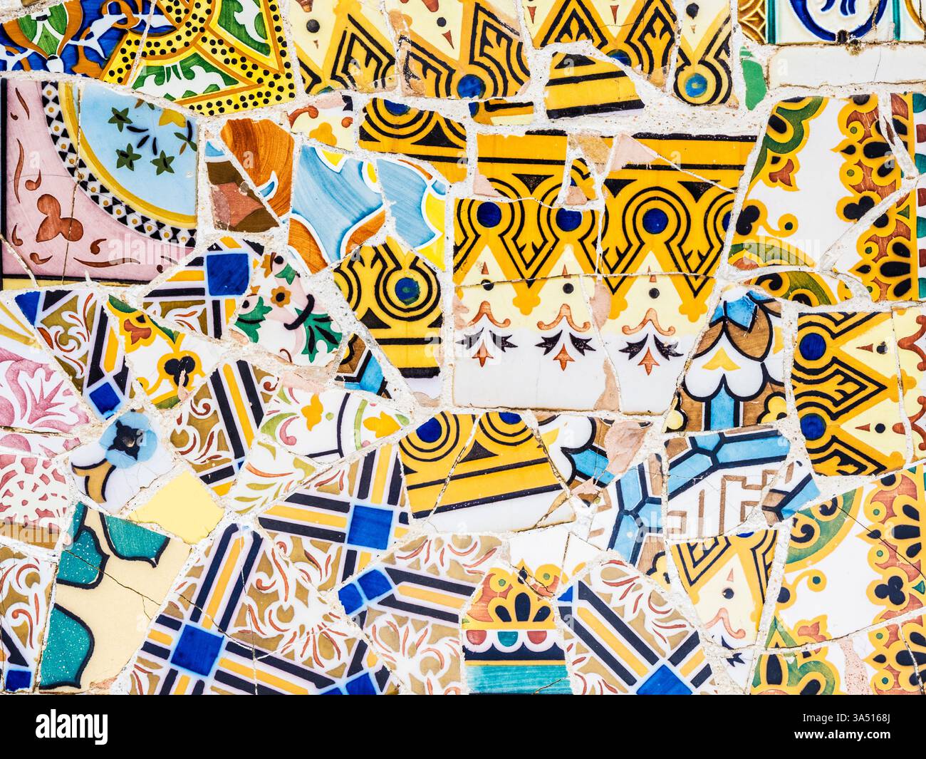Close-up detail of the iconic bench in Nature Square or Plaça de la ...