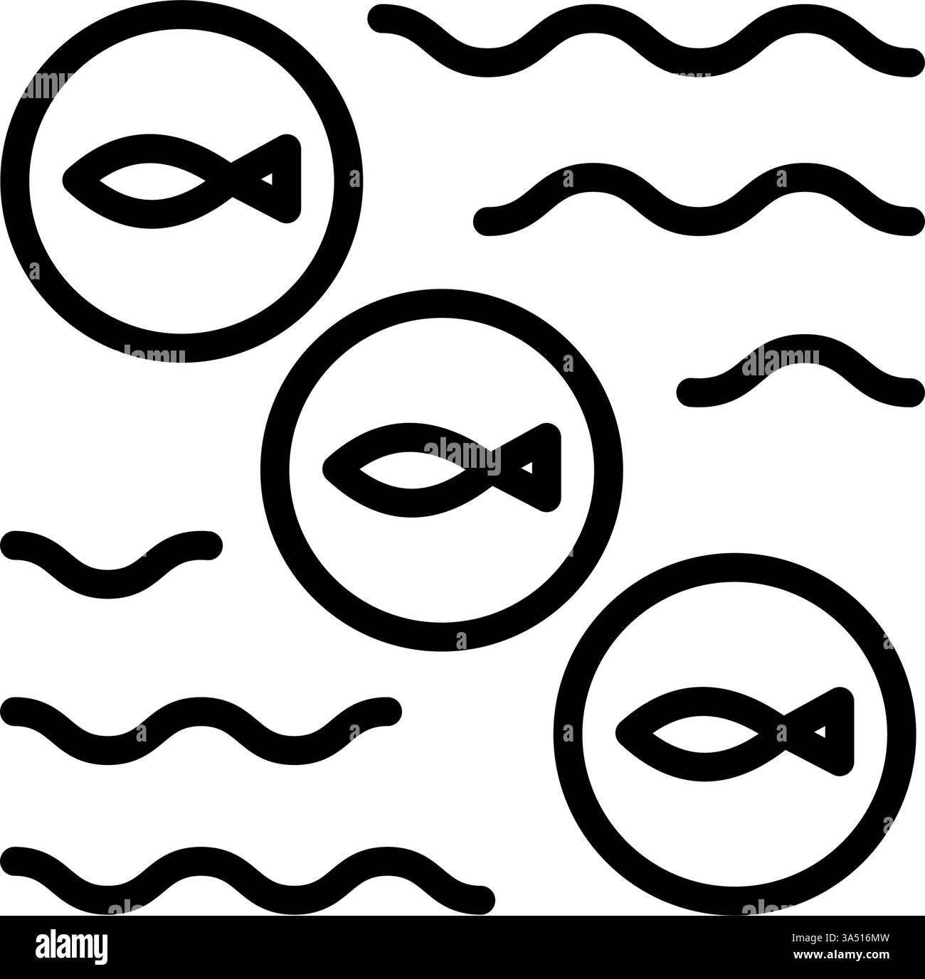 Floating farm line icon. Fish farming industry polyester ponds. Marine ...