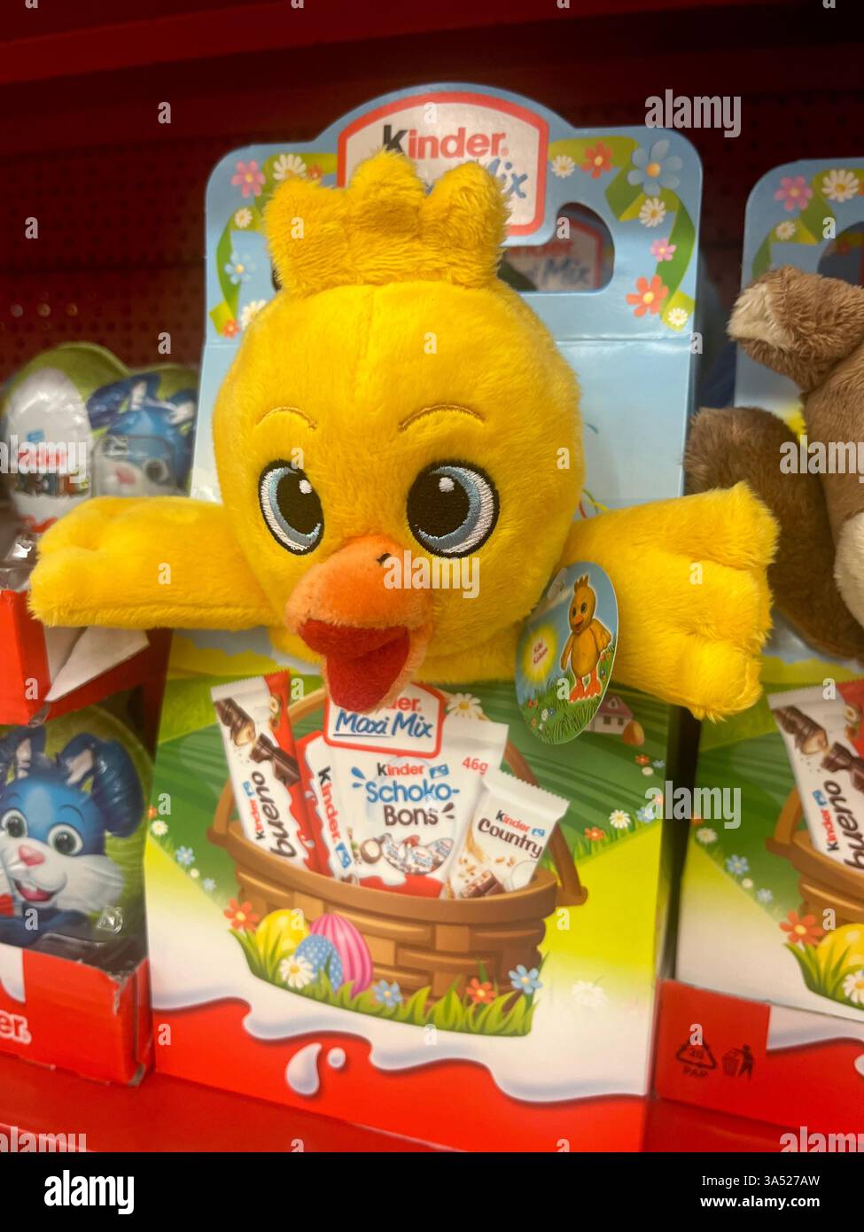 Kinder, Easter, Kinder Maxi Mix, Kinder Easter presents, Easter eggs, Easter toys, Schoko bons, Choko toys, plush toys, Easter present package, 2025 - Smartphone Captured Stock Image