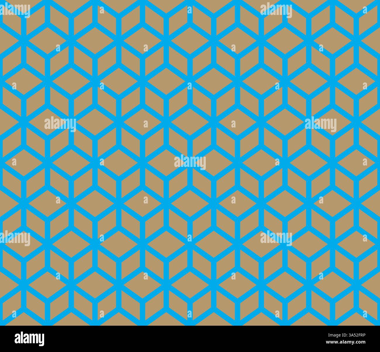 Brown geometrical cubes vector art seamless pattern on blue background Stock Vector