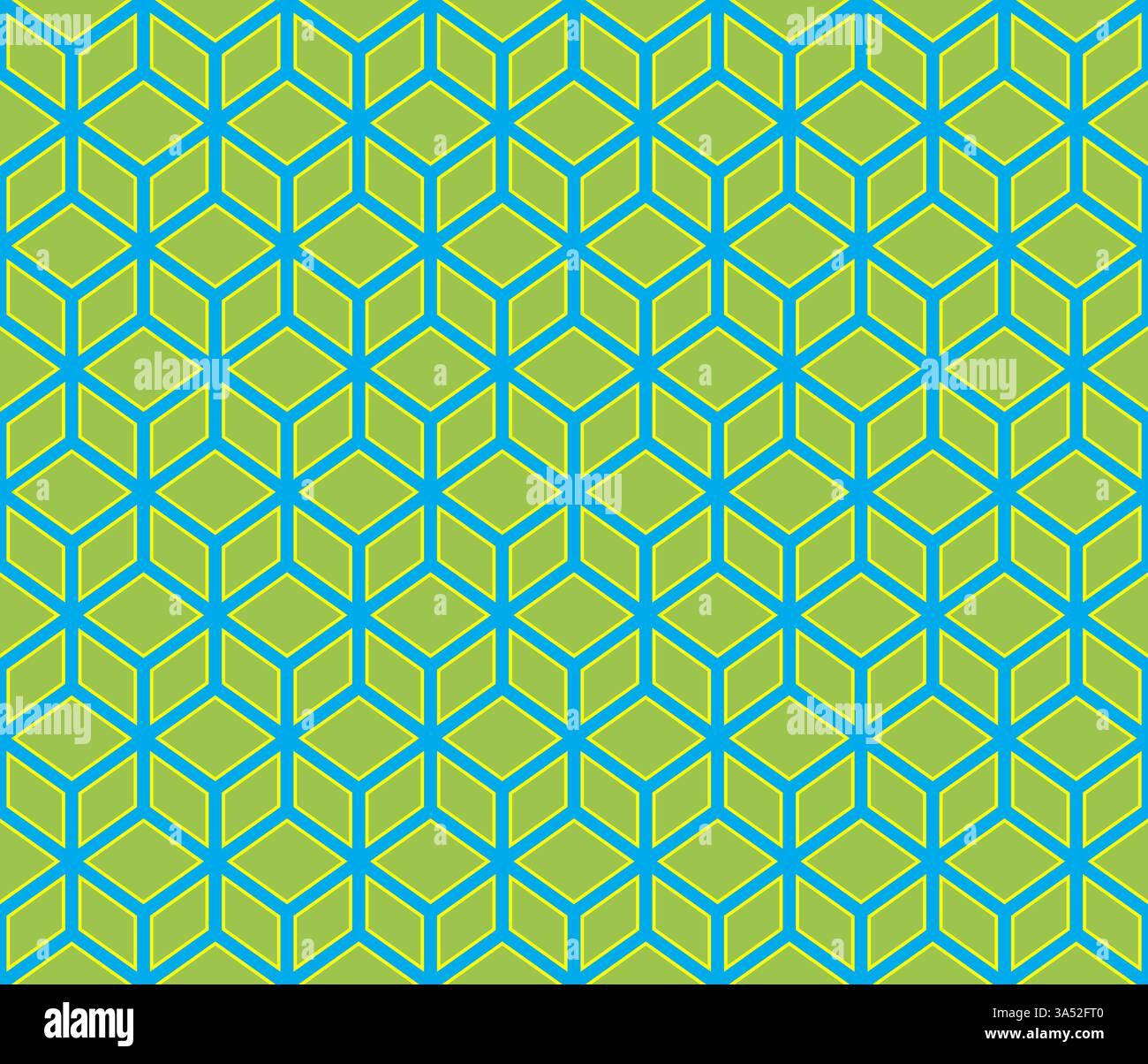 Green geometrical cubes vector art seamless pattern on blue background Stock Vector