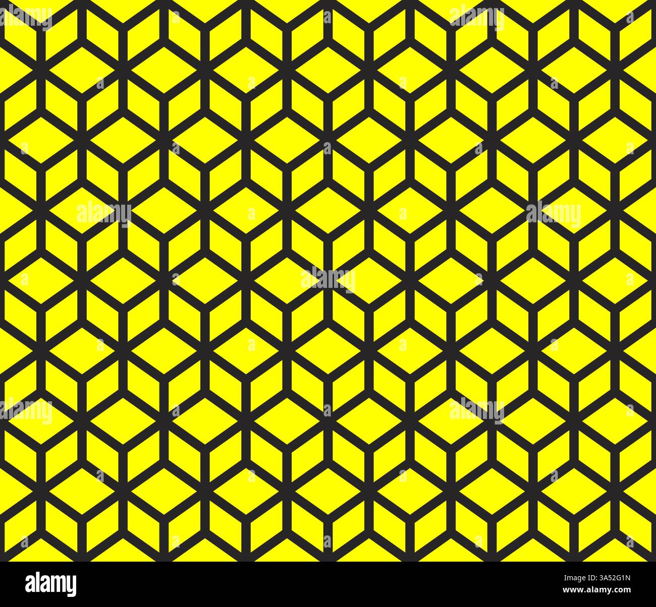 Yellow geometrical cubes vector art seamless pattern on dark background Stock Vector