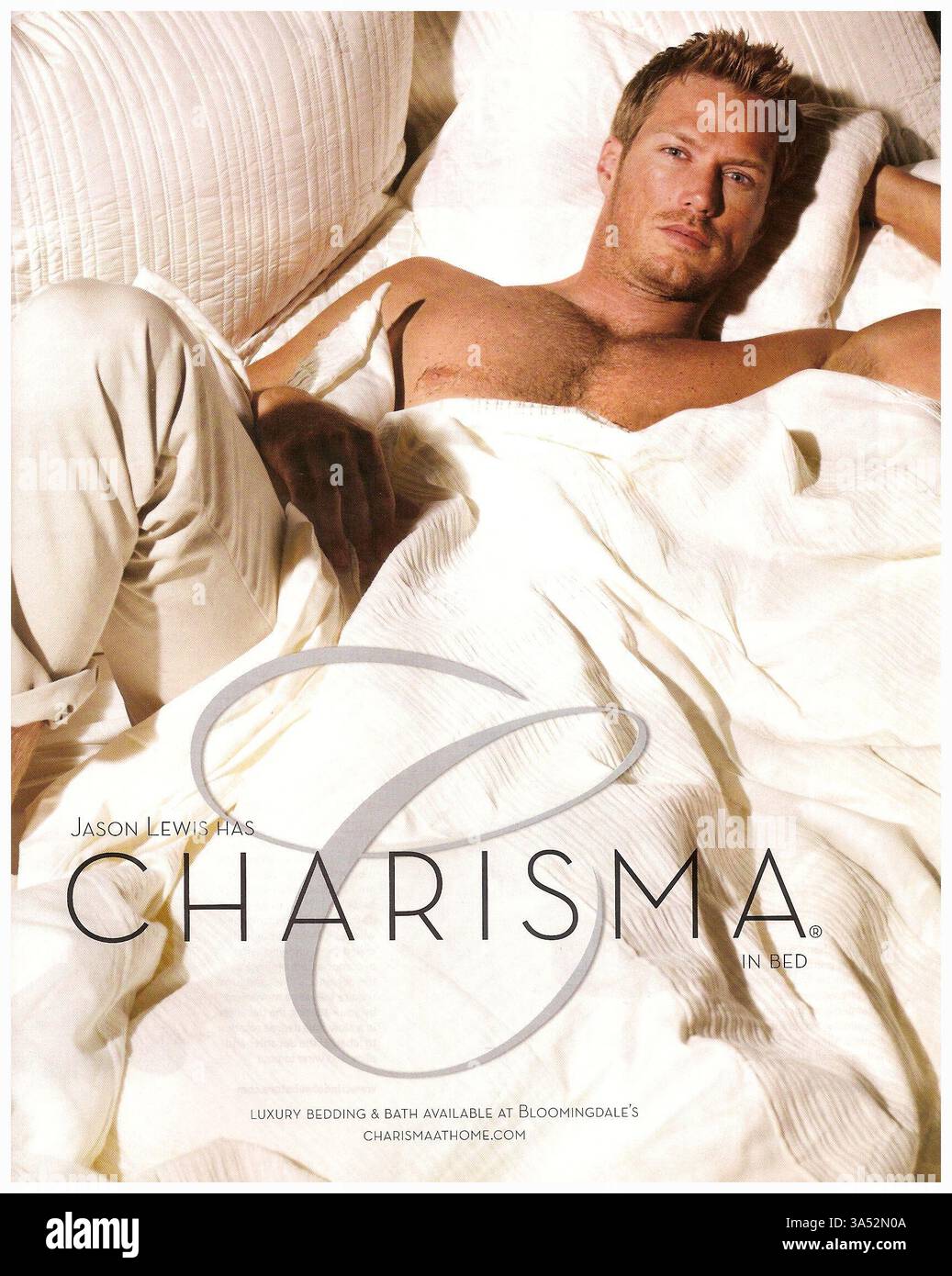 2010 Charisma bedding ad featuring actor Jason Lewis Stock Photo - Alamy