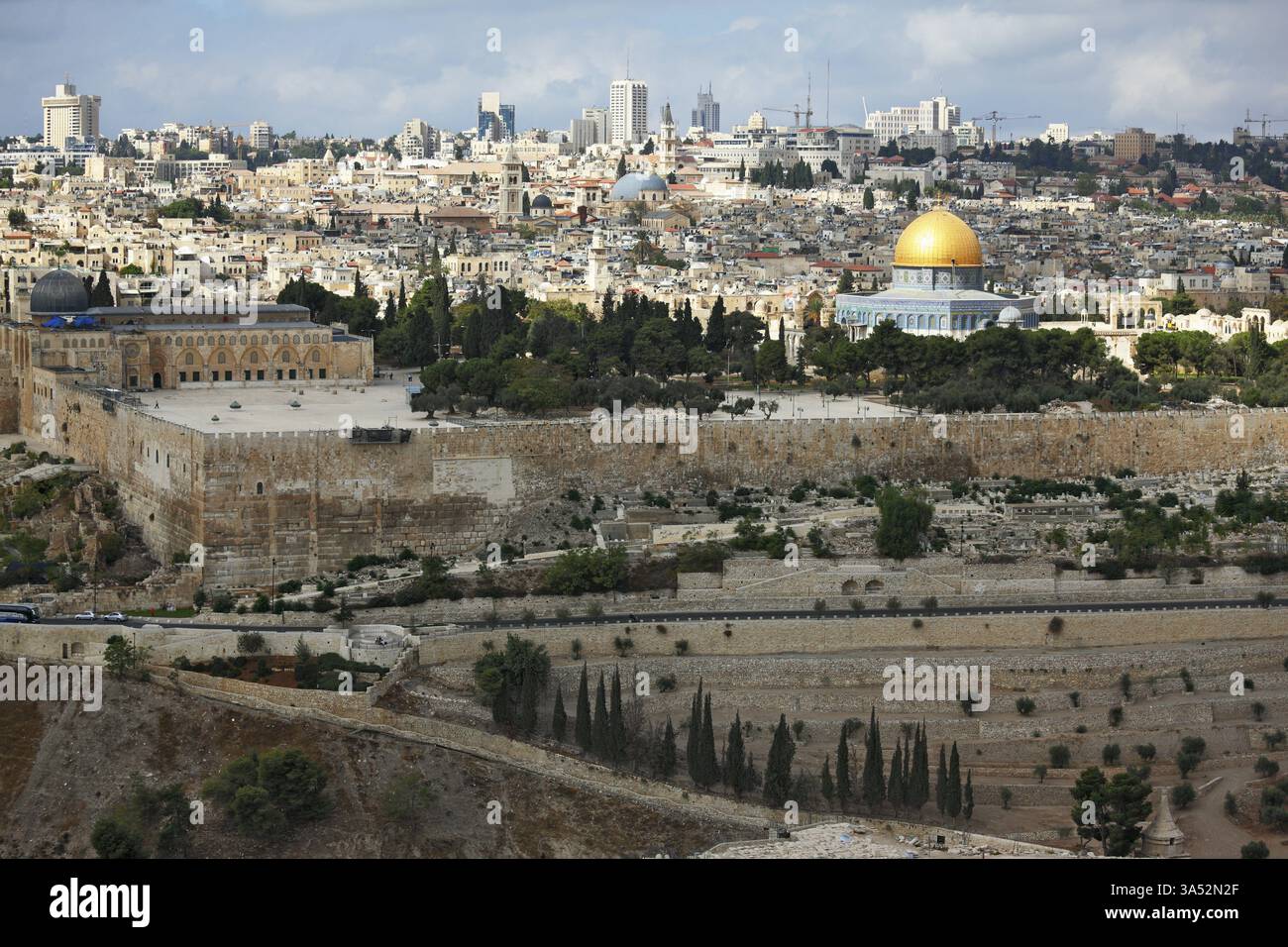 Omea Mosque Magnificent panorama of Jerusalem. Dome of the Rock, Omar Mosque and ...