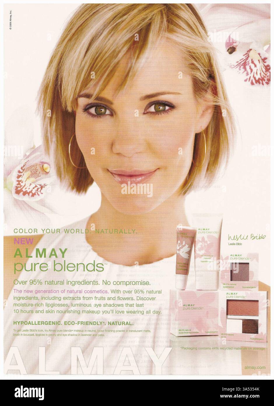 2009 advertisement for Almay Pure Blends mineral makeup, featuring ...