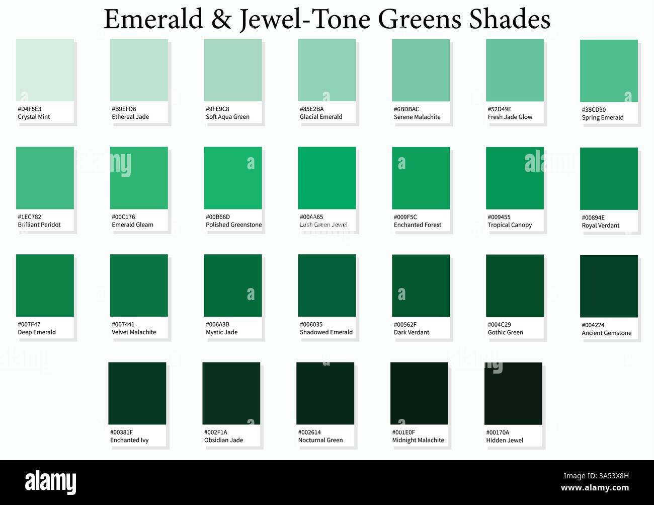 Color Palette 26 Emerald and Jewel Tone Green Shades - 3d, Light Pastel ...