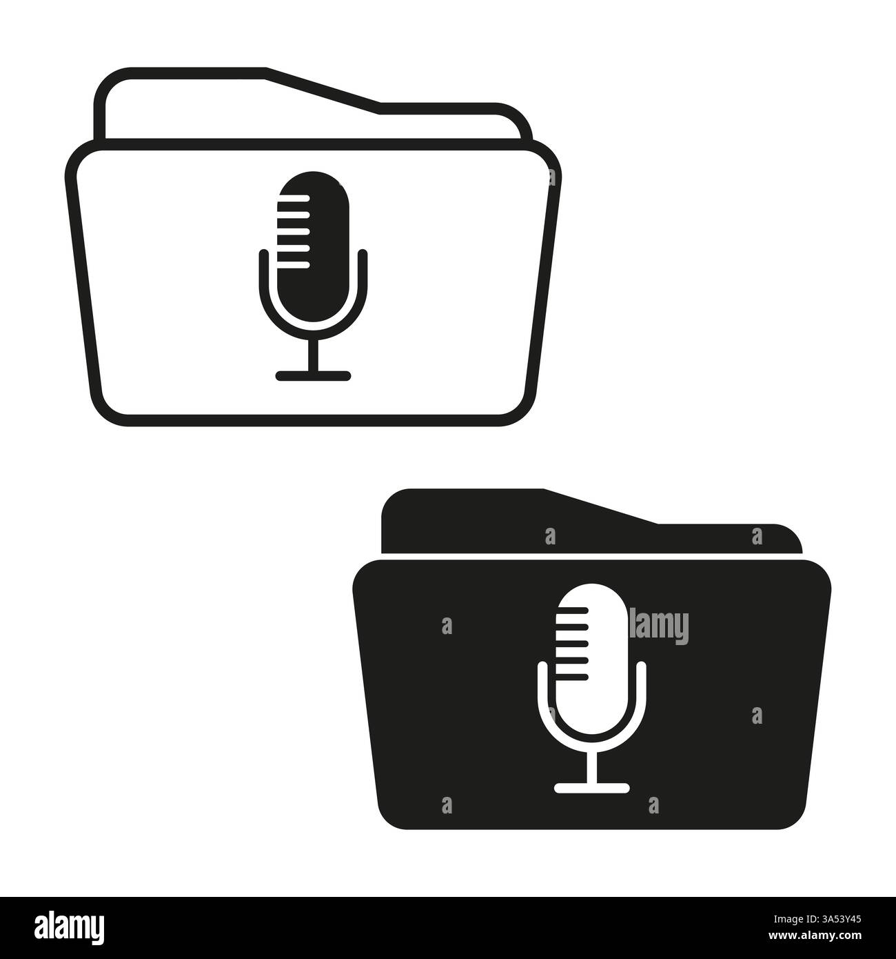 Audio file folder. Black sound document. Voice recording symbol. Vector archive icon. Stock Vector