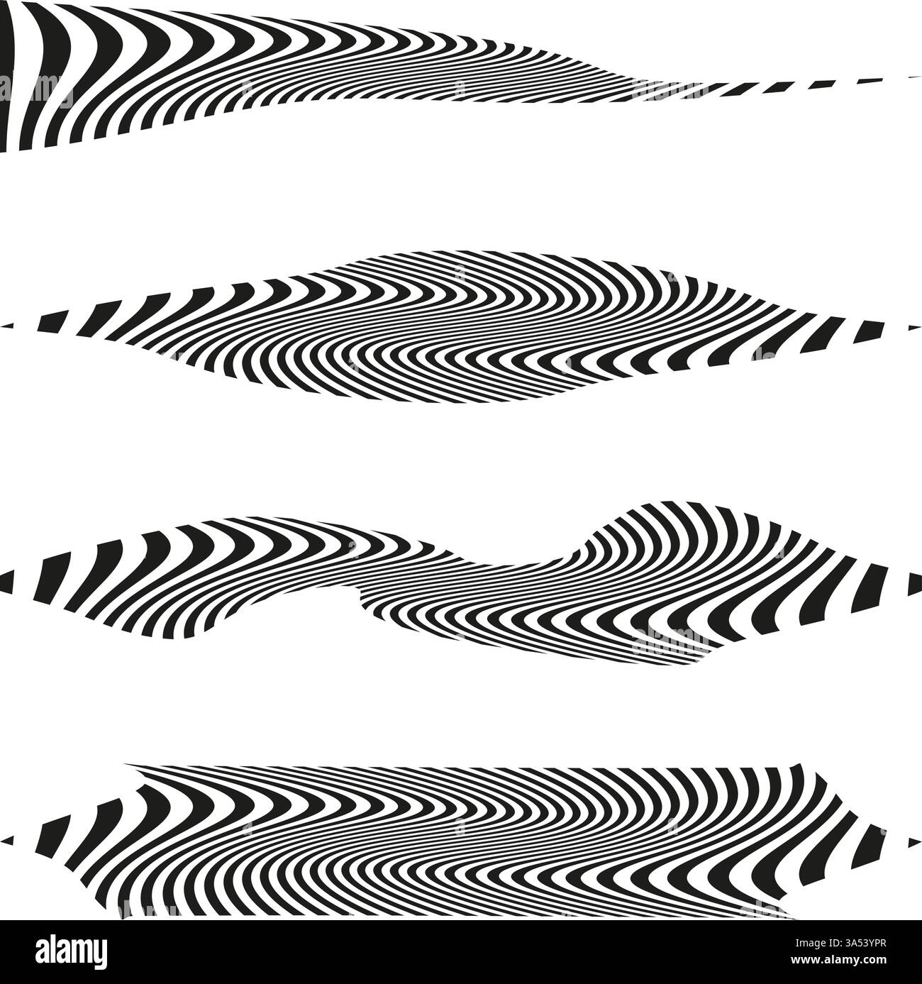 Black swirl pattern. White wave illusion. Dynamic stripe form. Vector ...