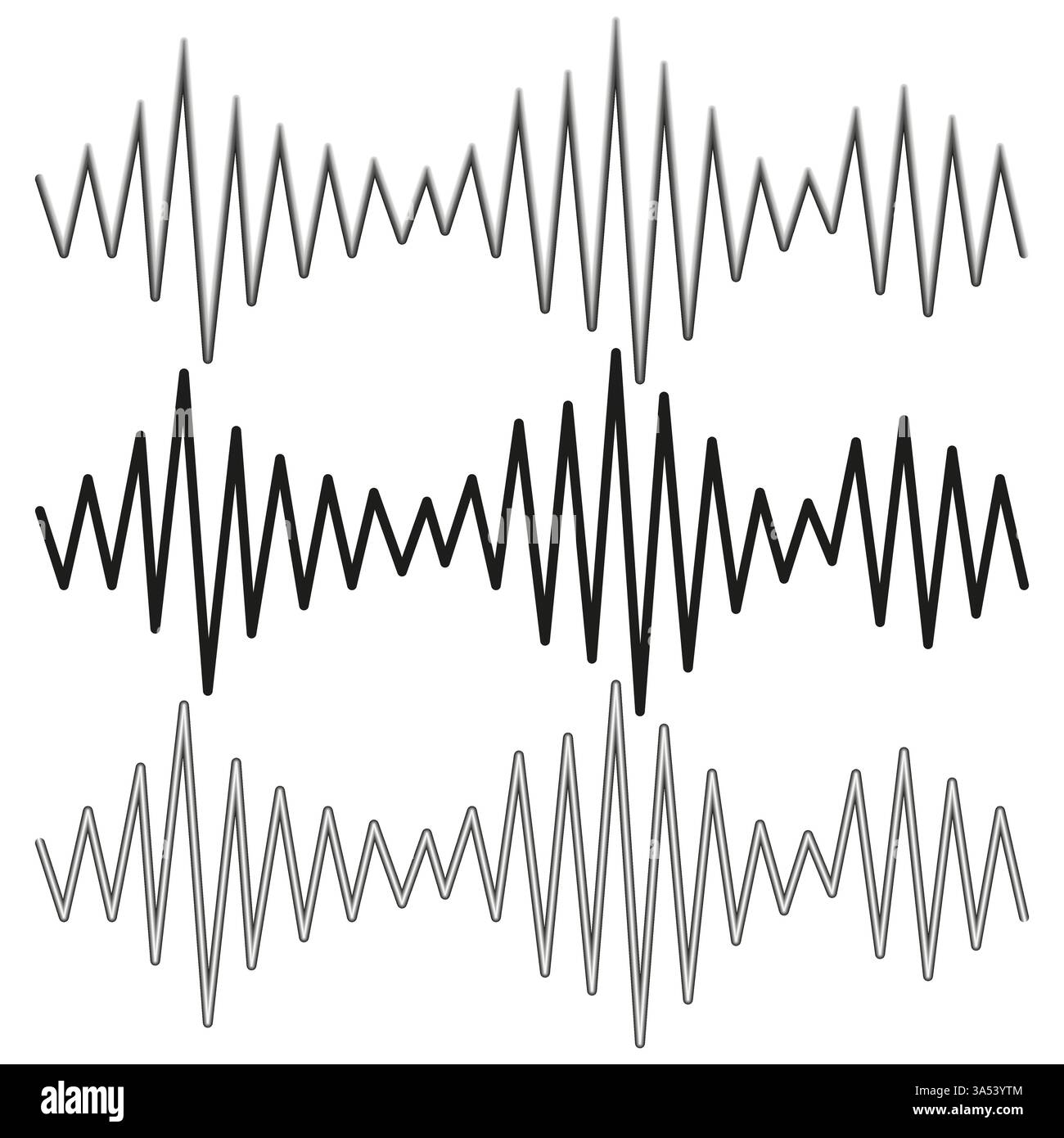 Sound waveforms set. Abstract frequency signals. Black and white ...