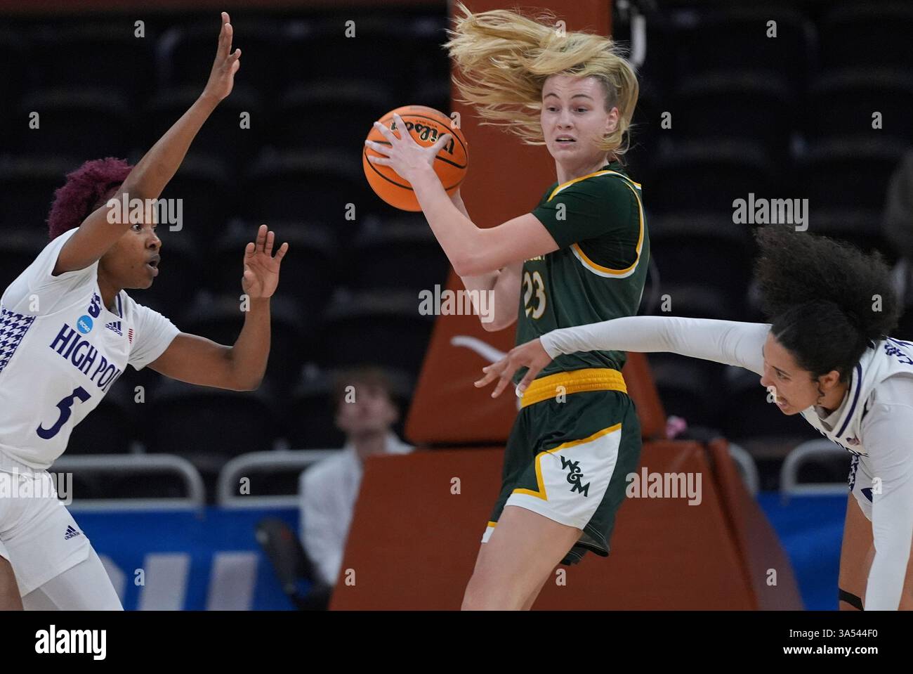 William & Mary forward Kayla Rolph (23) grabs a rebound between High ...