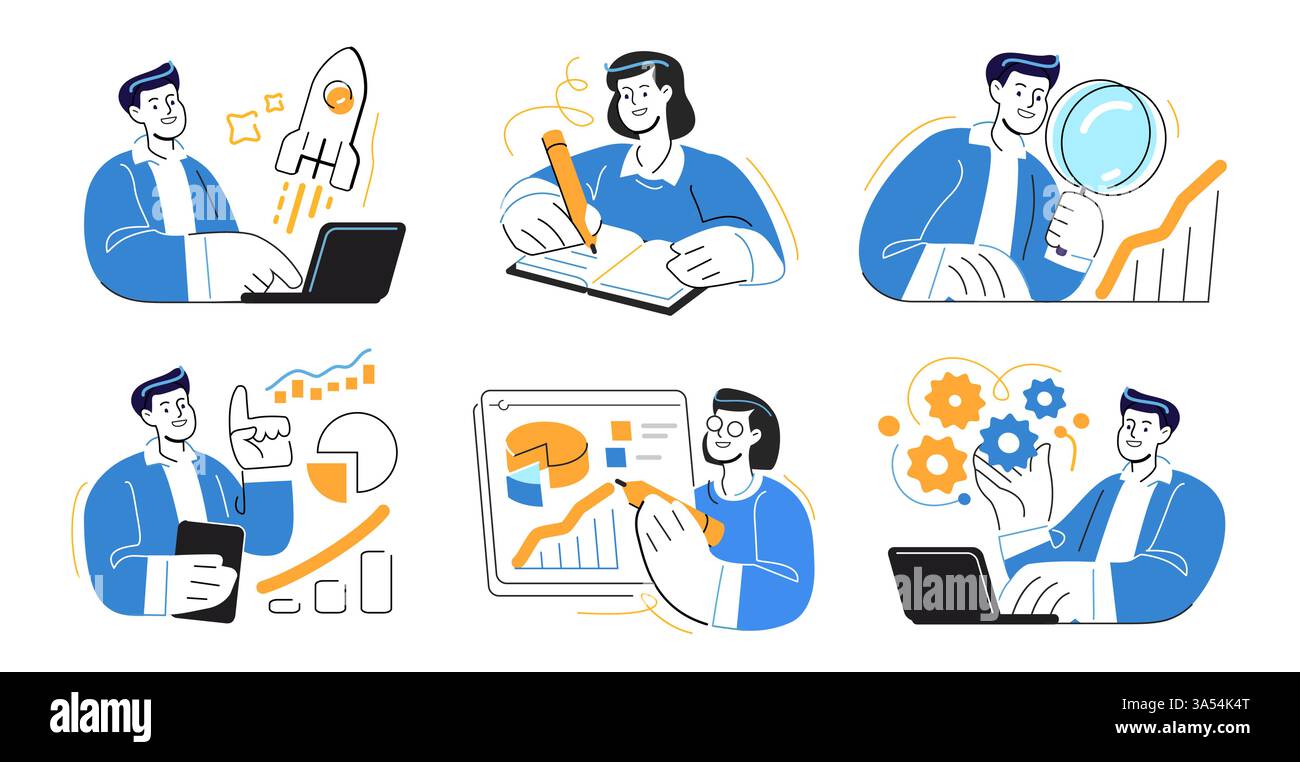 Business people set. Office work, working process concept. Vector illustration flat design cartoon Stock Vector