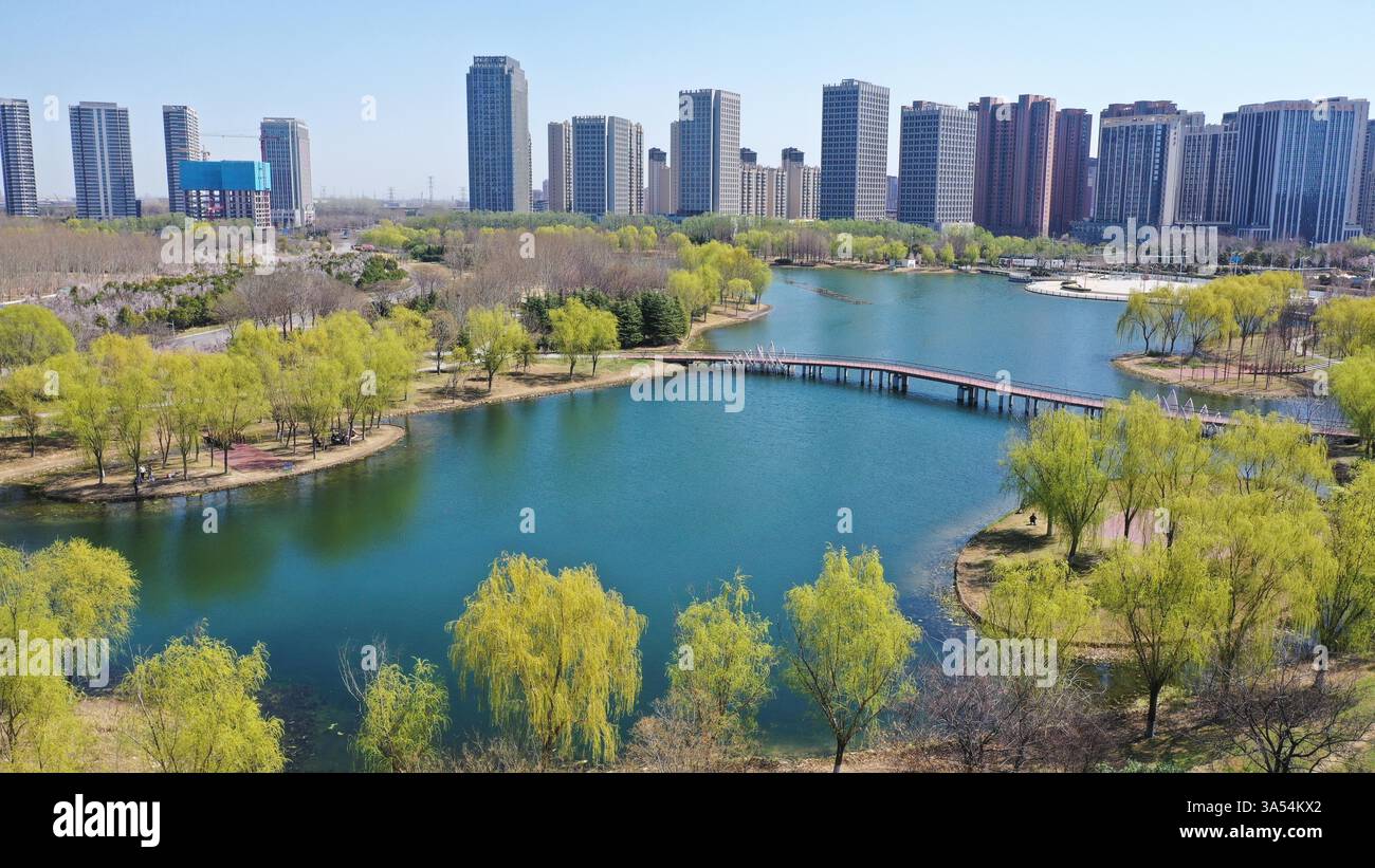 Aerial photo shows the spring scenery of the Furong Lake in Xuchang ...