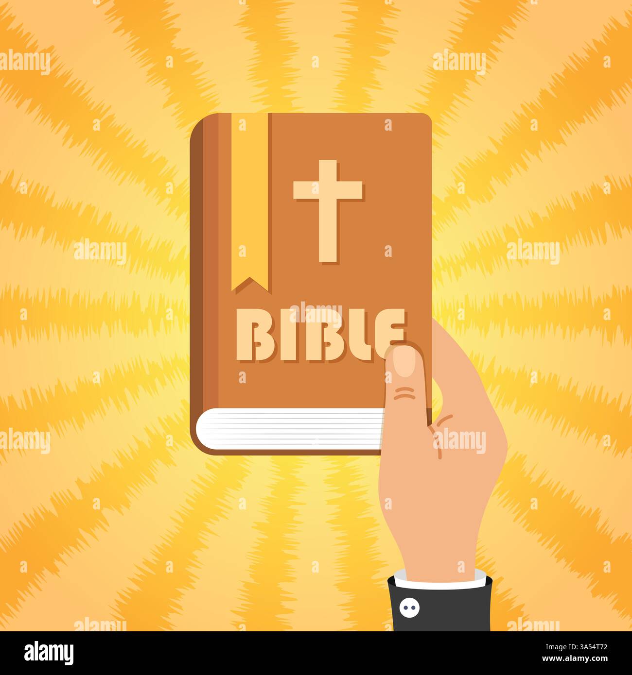 Holy bible holding in hand icon in flat style. Christianity book vector ...
