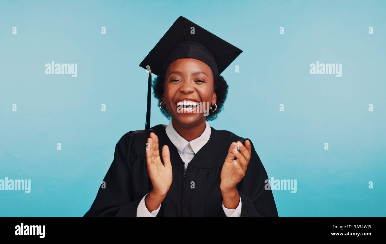 woman-college-graduation-and-applause-in-studio-portrait-for-success