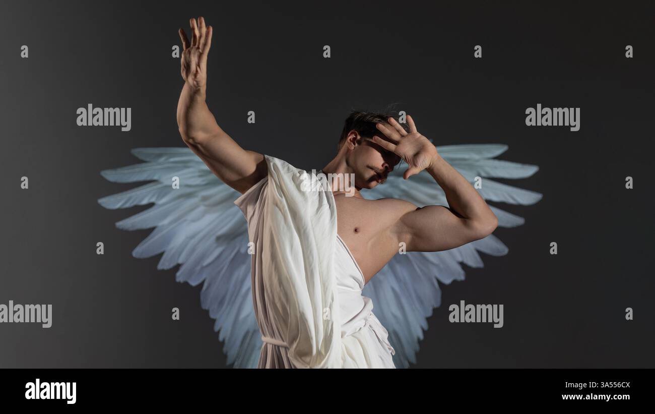 A muscular athlete with angel wings The figure embodies strength and ...