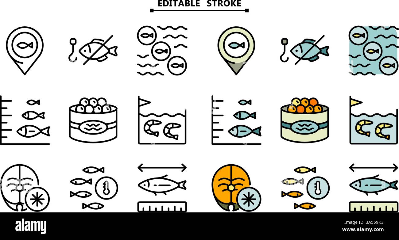 Fish farm icons set. Set of fish farm icons. Simple vector illustration for mobile concept and web design. Stock Vector