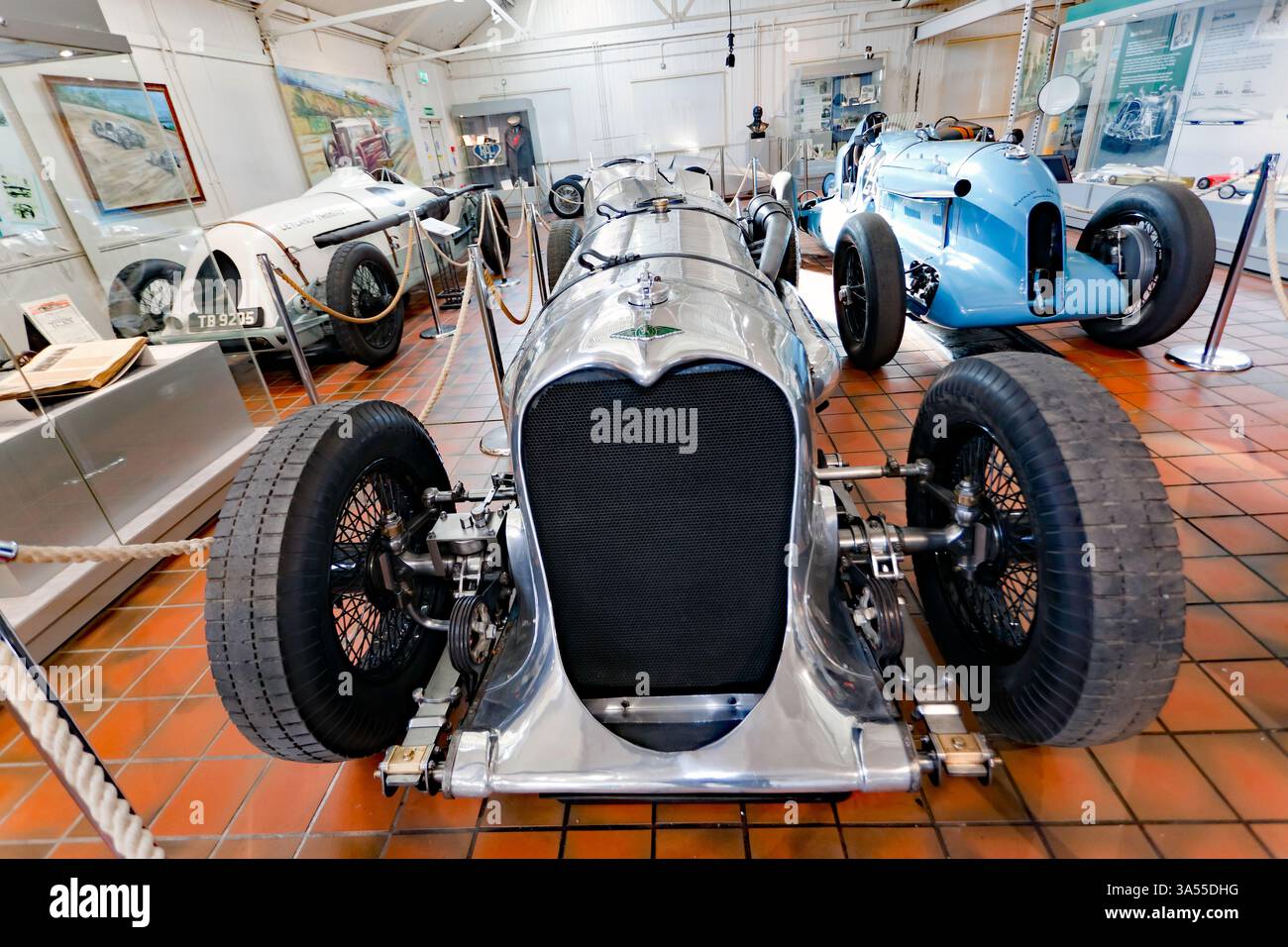 Brooklands Wide Angle view of three Classic Brooklands Record Breaking Racers, on ...