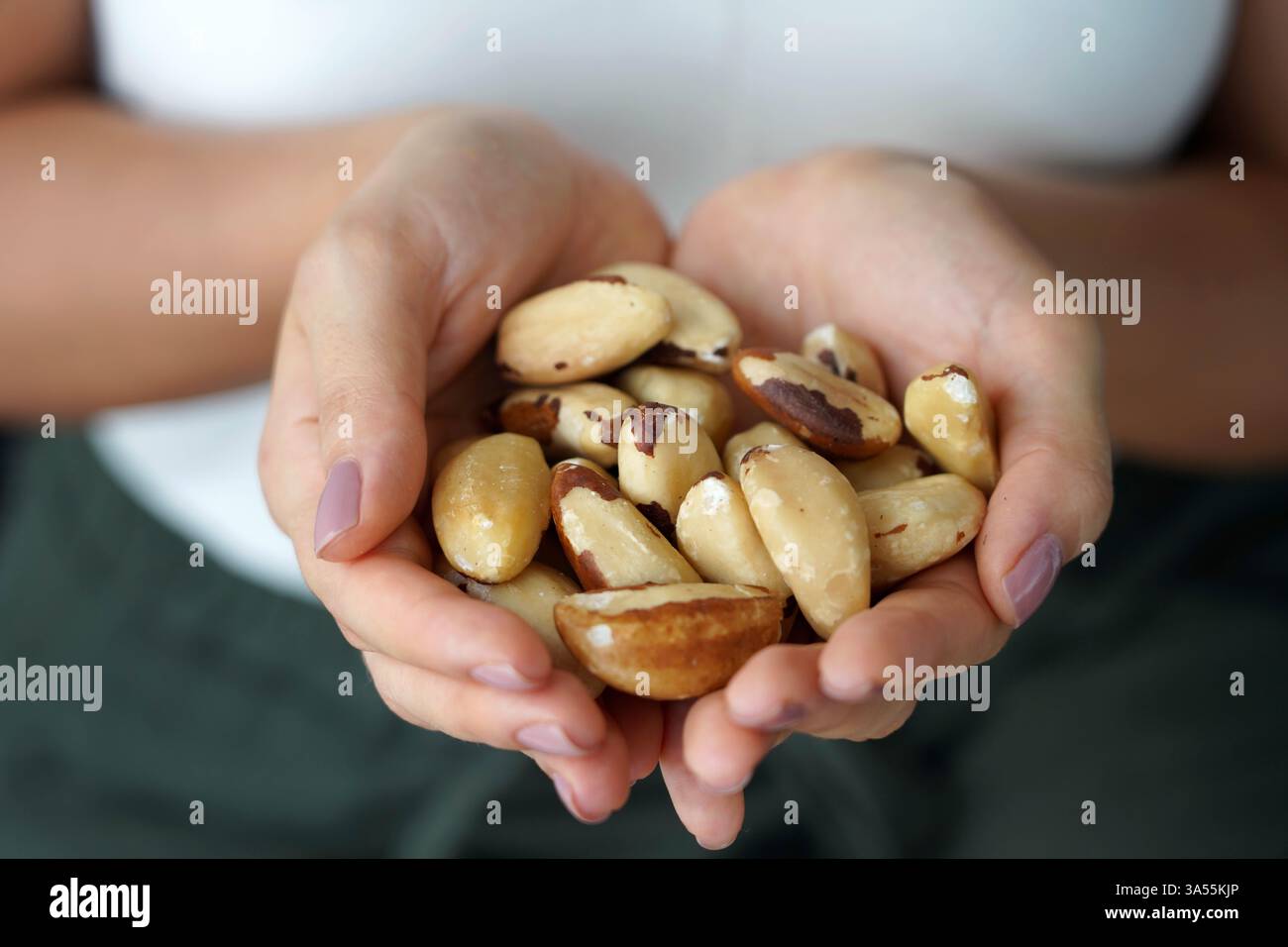 Brazil Nuts. Close-up female hands with a handful of Brazil nuts Stock ...