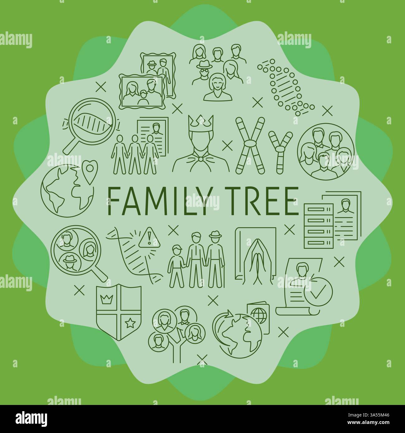 Family tree round concept banner. Vector illustration Stock Vector