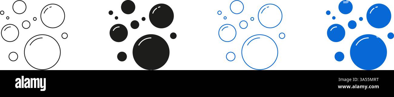 Soap Bubbles And Floating Foam Line And Solid Icon Set. Air Bubbles And ...