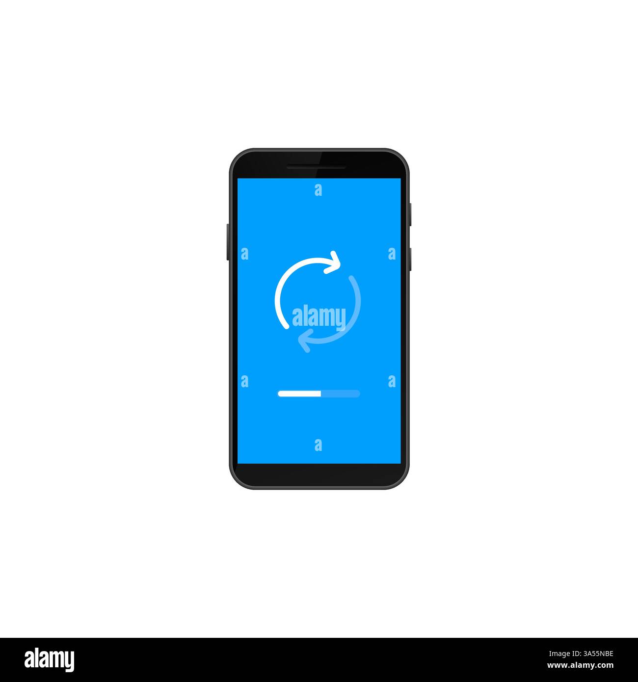 Smartphone displaying update icon with progress bar on blue screen Stock Vector