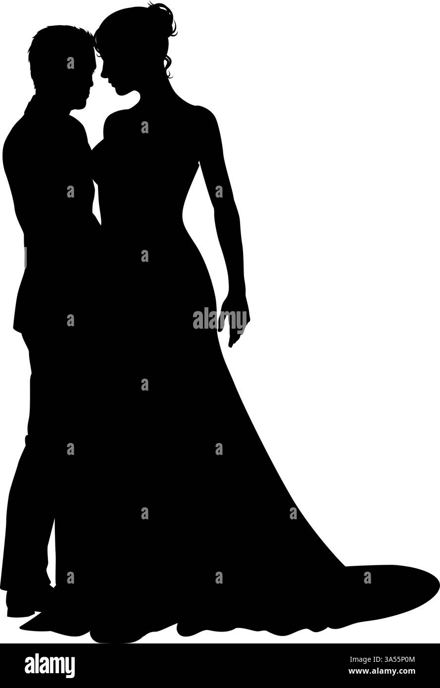 Bride And Groom Couple Wedding Dress Silhouettes Stock Vector Image ...
