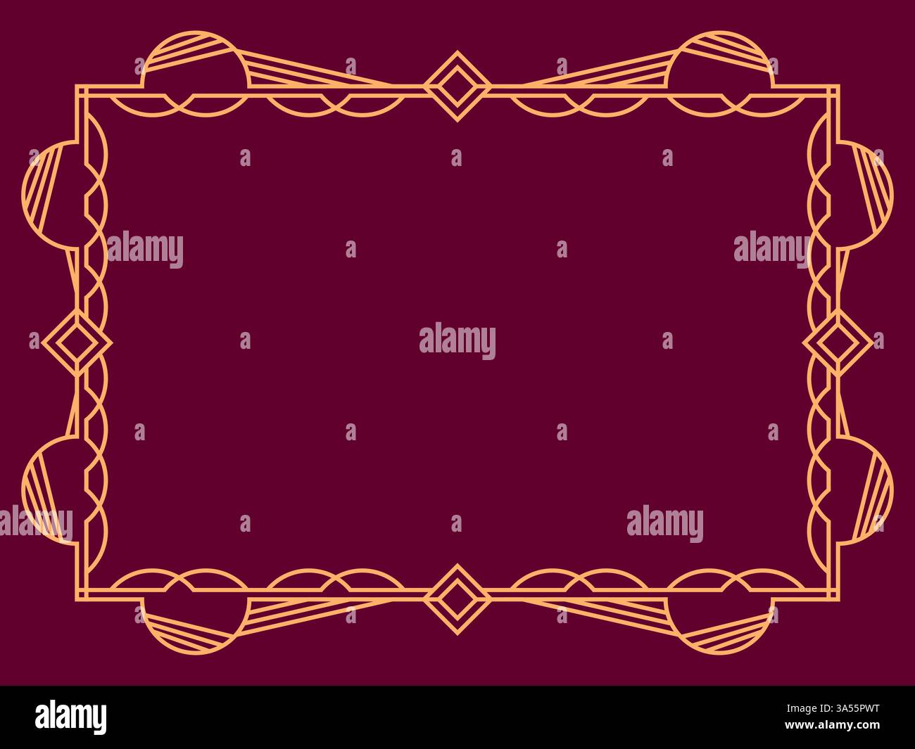 Geometric frame of gold lines on a burgundy background. Linear border. Linear design of geometric frame with space for text, invitations, flyers and g Stock Vector