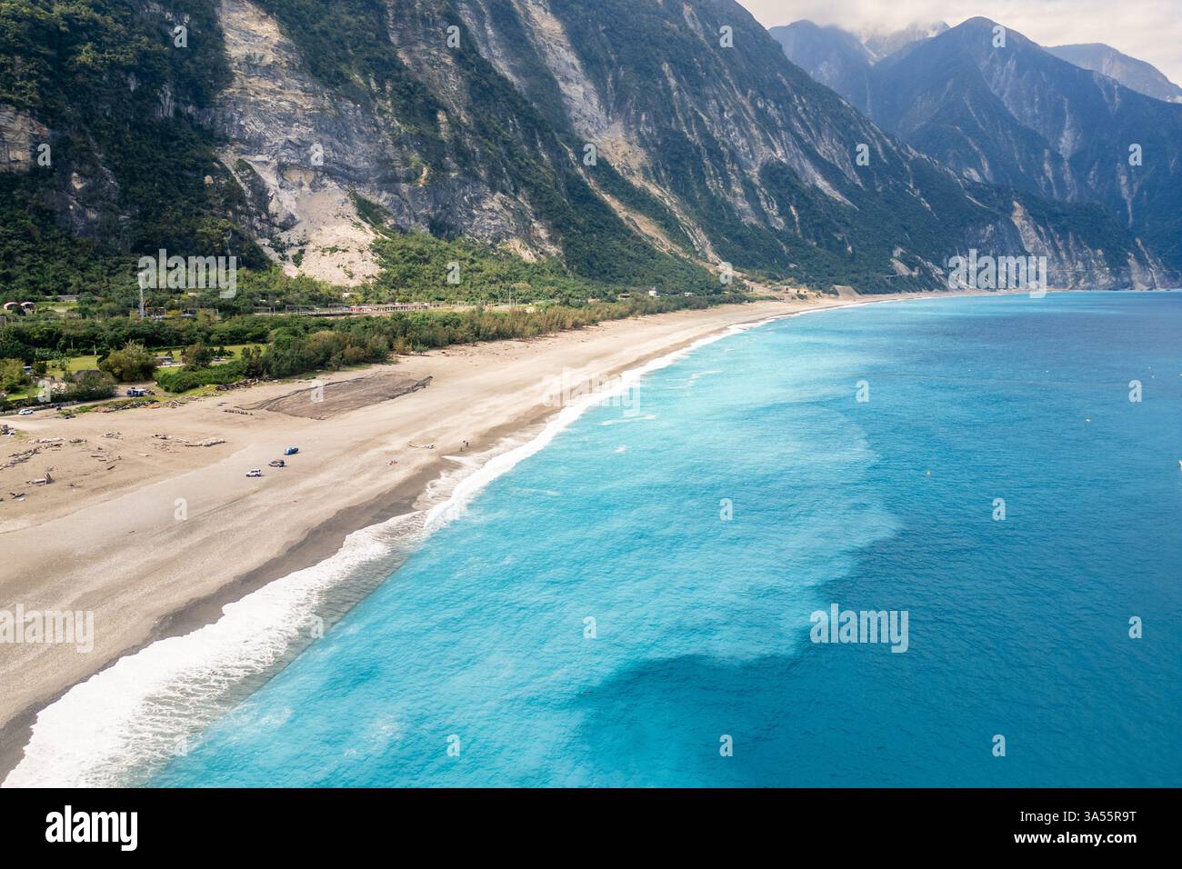 Aerial view of Chongde Gravel Beach located in Hualien County, Taiwan Stock Photo