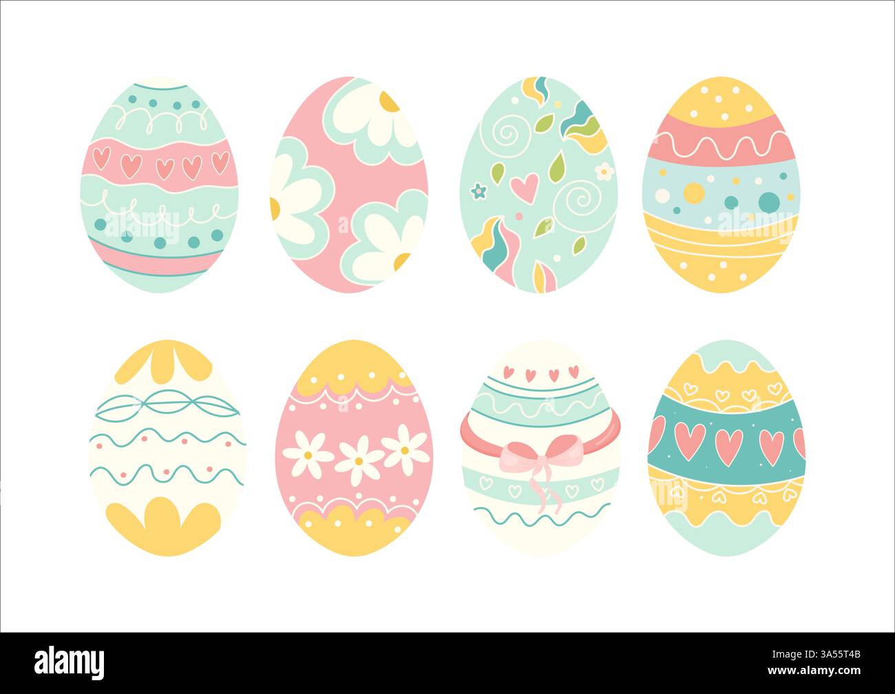 Set of Decorative Easter Eggs  Pastel Spring Clipart Stock Vector
